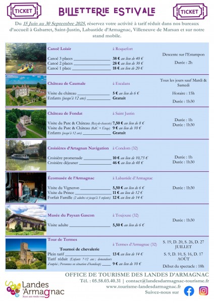 Affiche billetterie estivale de l'Office de Tourisme des Landes d'Armagnac - 2025