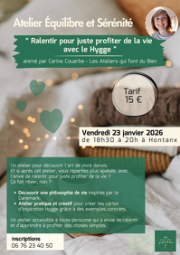 Hontanx - Atelier ralentir pour juste profiter de la vie avec le Hygge - 23 Janvier