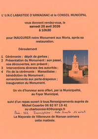 Labastide d'Armagnac - Inauguration Monument aux morts - 25 Avril