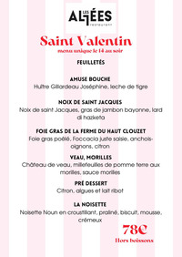 St Justin - Menu St Valentin aux Allées - 14 Février