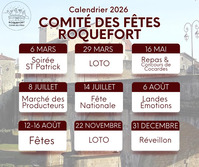 calendrier 2026 comité des fêts de roquefort
